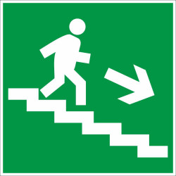 Табличка Е 13 "Направление к эвакуационному выходу по лестнице вниз направо"
